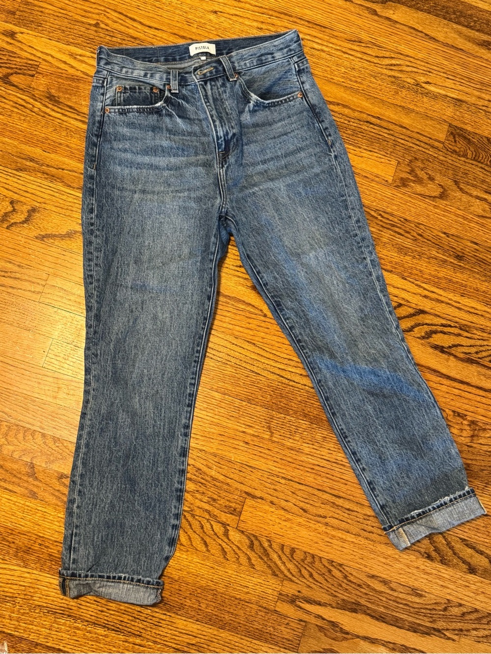 PISTOLA Keaton High Rise Slim Straight Jeans in a dark wash